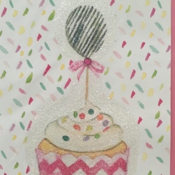3 Handmade Greeting Cards Blank Envelopes Cupcake Birthday Confetti Glitter Pink - Picture 3 of 4